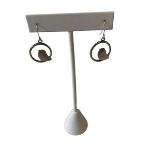 Sweet Looking Lightweight Brushed Silver Toned Bird Inside a Circle Earrings.